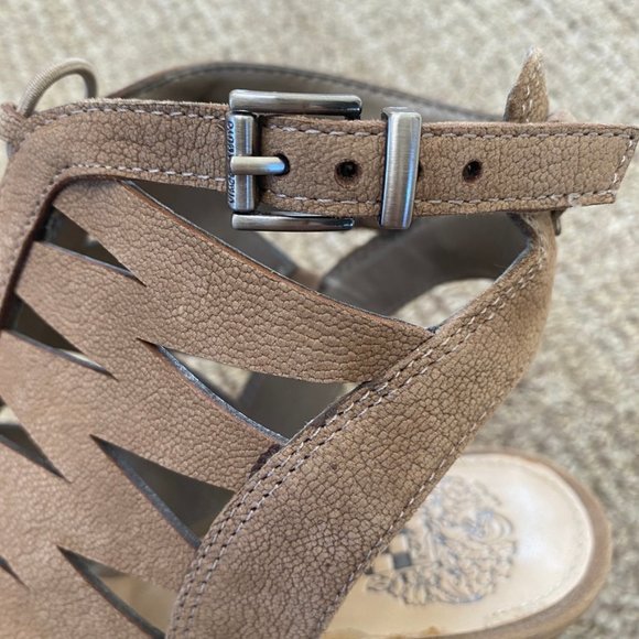 Vince Camuto Tiana Taupe Pebbled Leather Cage Booties - Picture 12 of 14